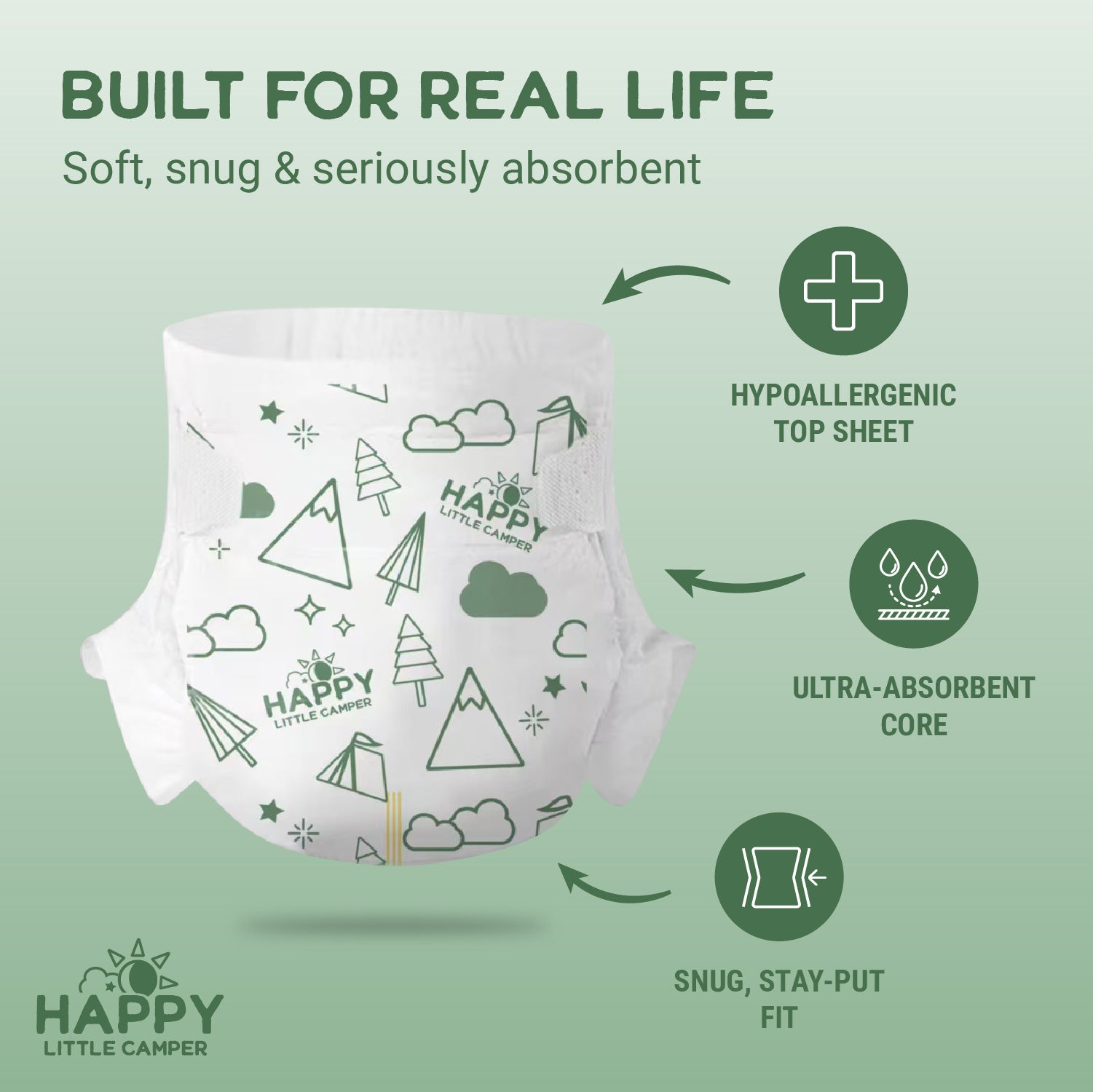 Pre-Order Happy Little Camper Super Saver Nappies, Size 1, Newborn, 2-5 kg