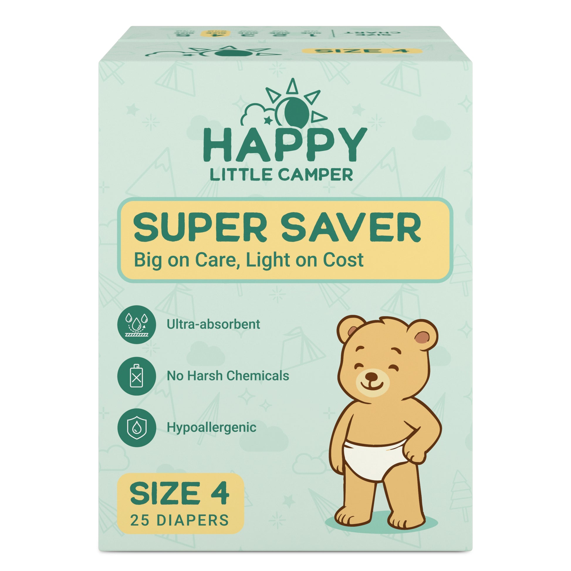 Pre-Order Happy Little Camper Super Saver Nappies, Size 4, Toddler, 10-14 kg