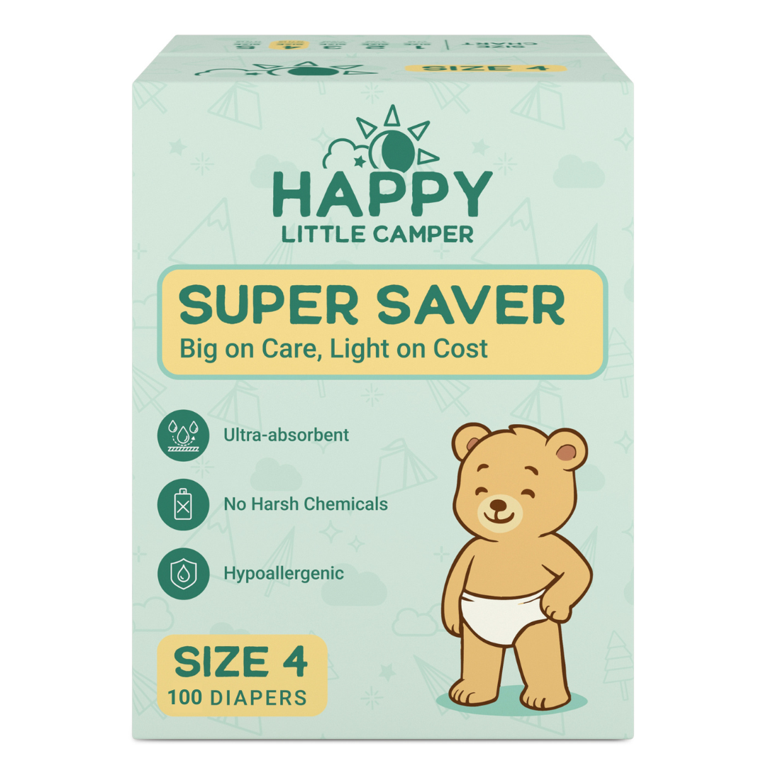 Pre-Order Happy Little Camper Super Saver Nappies, Size 4, Toddler, 10-14 kg