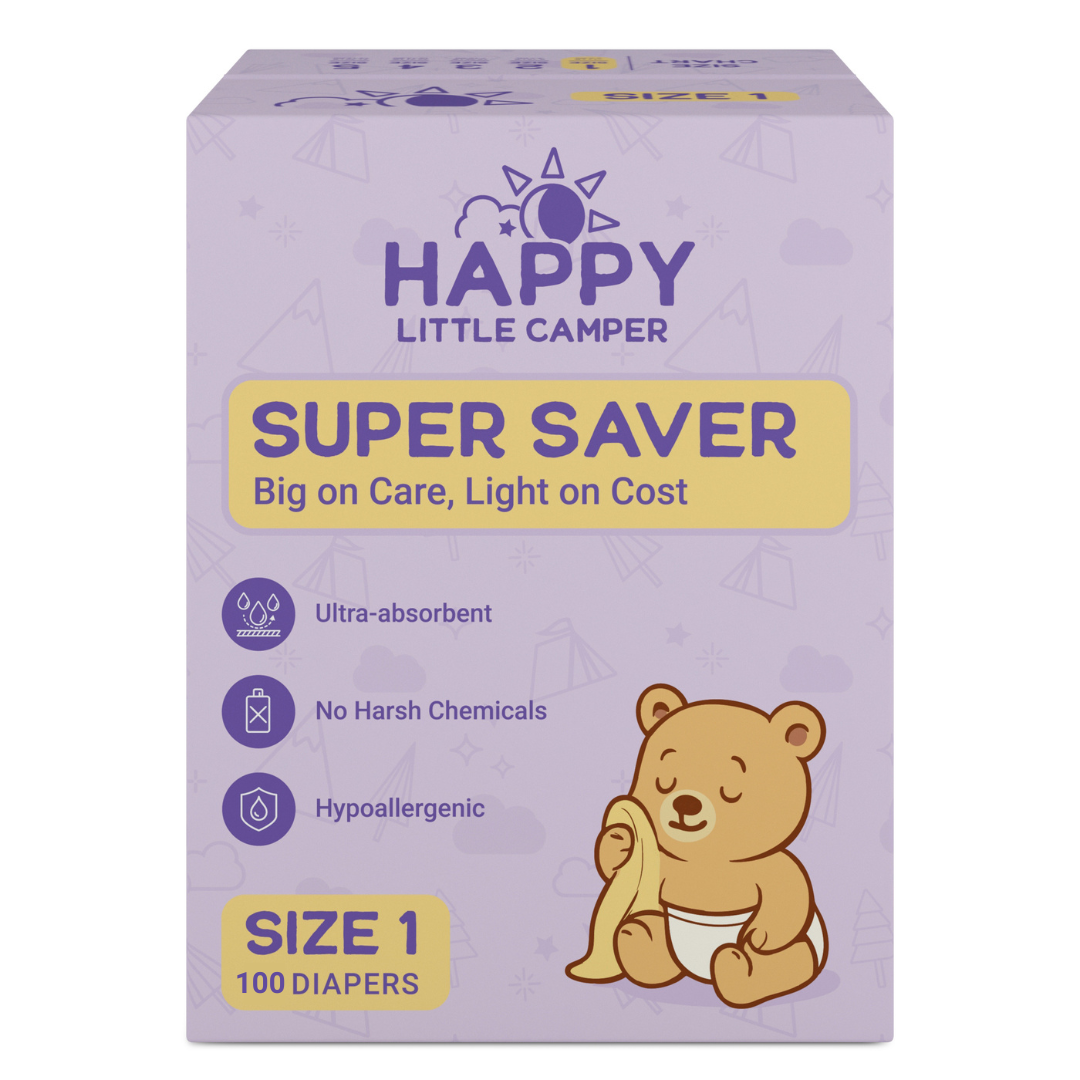 Pre-Order Happy Little Camper Super Saver Nappies, Size 1, Newborn, 2-5 kg