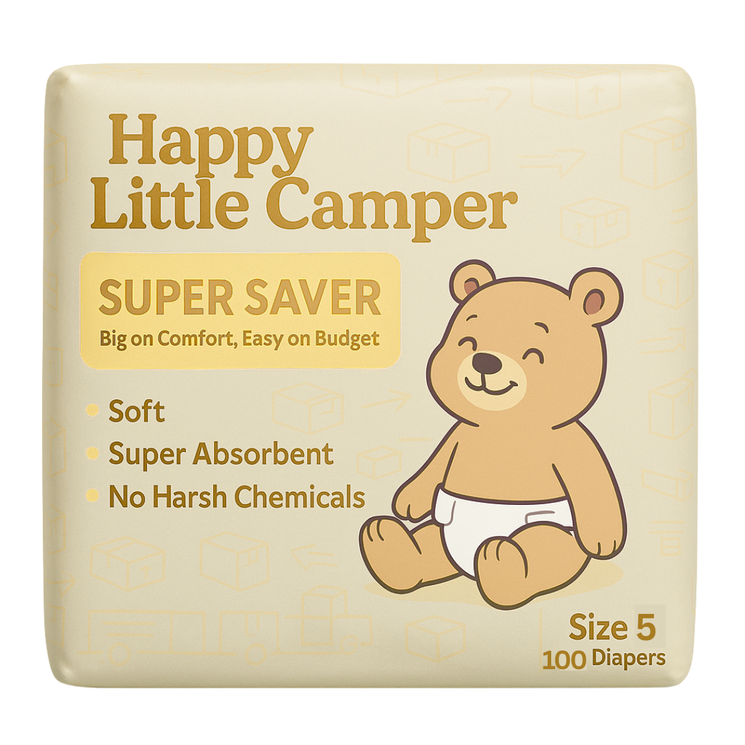 Pre-Order Happy Little Camper Super Saver Nappies, Size 5, Walker, 14-16 kg