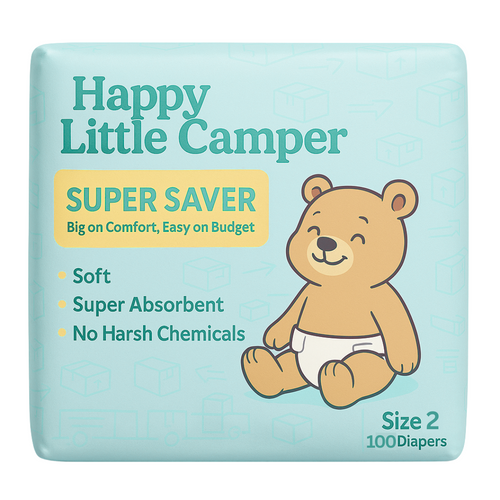 Pre-Order Happy Little Camper Super Saver Nappies, Size 2, Infant, 4-7 kg