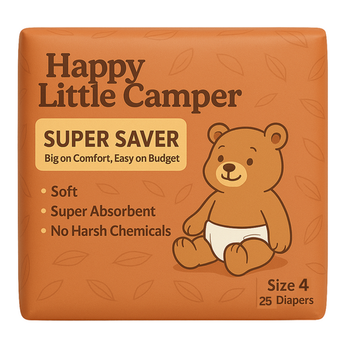 Pre-Order Happy Little Camper Super Saver Nappies, Size 4, Toddler, 10-14 kg