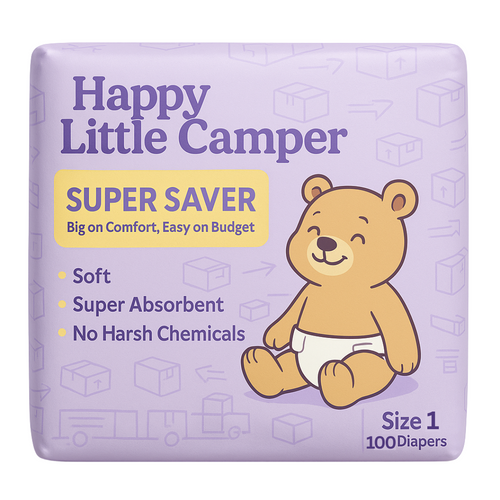 Pre-Order Happy Little Camper Super Saver Nappies, Size 1, Newborn, 2-5 kg