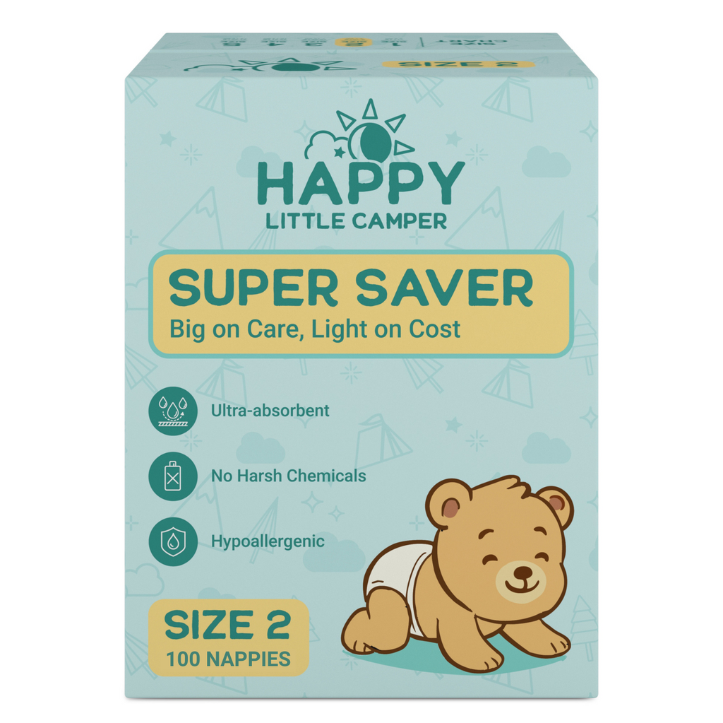 Happy Little Camper Super Saver Nappies, Size 2, Infant, 4-7 kg
