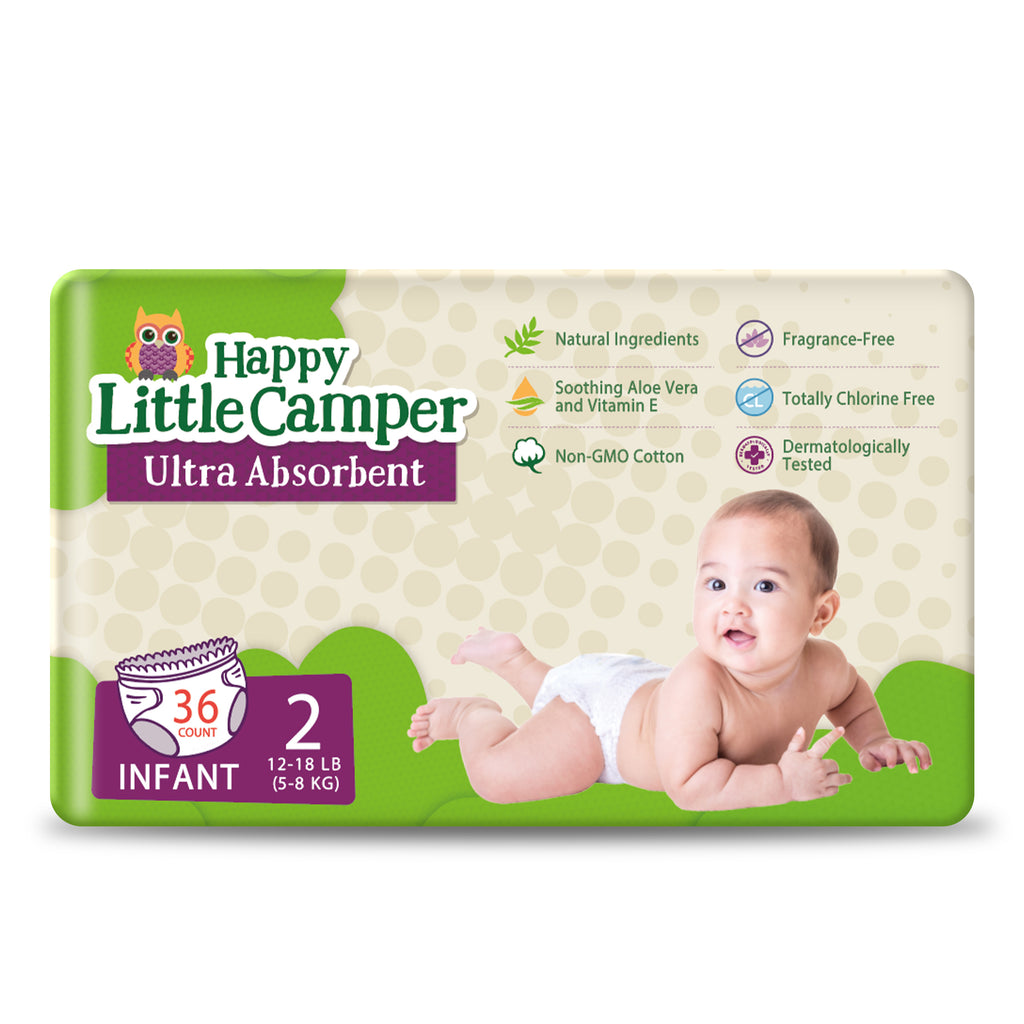 Happy Little Camper Natural Baby Nappies - SIZE 2: INFANT