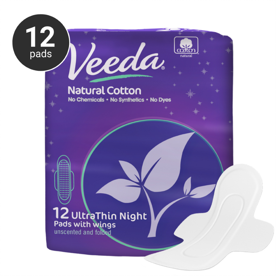 Veeda Ultra Thin Natural Cotton Night Pads (12 count)